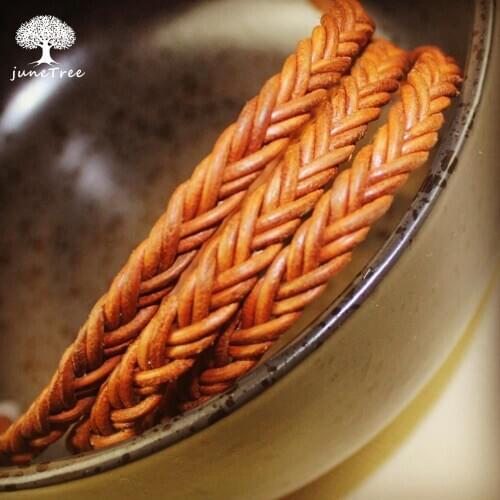 Junetree Genuine Cowhide Leather knitting strip Round Flat rope DIY leather craft Jewelry bag braces suspenders sling