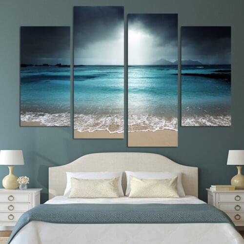 Pictures Painting Wall Artwork Living Room Framework Modular Poster 4 Panel Sea Landscape Modern Canvas HD Home Decor Printed