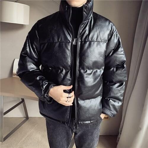 Fall Winter NEW Cotton-padded Mens PU Leather Jacket Casual Slim Bomber Jacket Men Warm Parka Mens Winter Jackets And Coats