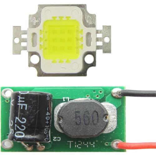 Square Base 10W Pure White 6000~6500K SMD LED Light Parts + Non-Waterproof DC 12~24V LED Driver