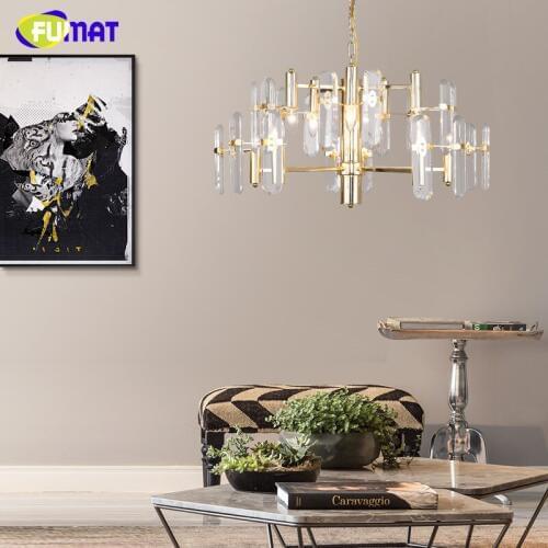 FUMAT RH New Modern Living Room Chandeliers Lustre Crystal Light Metal LED Gold Shade Lightings Modern Fashionable Chandeliers