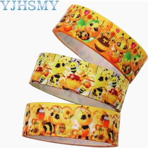 M-21403-370 Cartoon Animal Bee Thermal Transfer Printed Grosgrain Ribbons 20MM 10Yards Bow Cap DIY Accessories Decorations