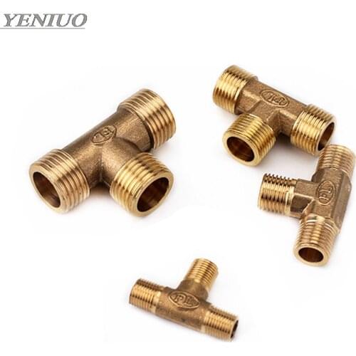 Copper 1/8" 1/4" 3/8" 1/2" 3/4" 1"BSP Male Thread Tee Type 3 Way Brass Pipe Fitting Adapter Coupler Connector For Water