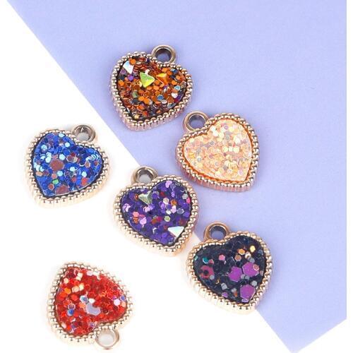 6pcs/lot Fashion PVC Resin Sequins 6 Colors Charms Round Square Love Heart Charms Pendant For DIY Earrings Jewelry Accessories
