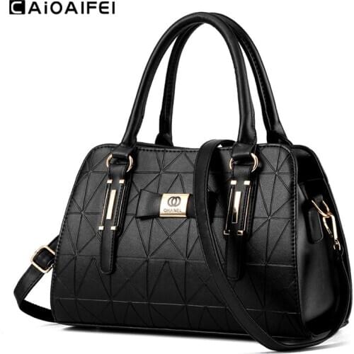 CAIOAIFEI fashion women leather luxury handbags plaid female crossbody bag bow-knot boston tote bag ladies shoulder shopping bag