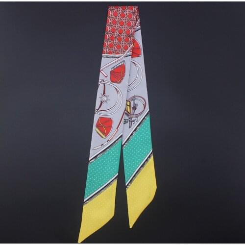 Fashion Luxury Brand Summer Small Skinny Scarf Hair Bag Ribbon Dot Chain Print Twill Silk Scarf For Women Tie Head Scarves