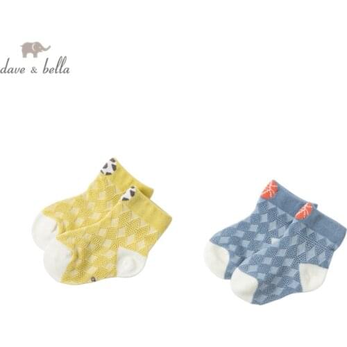 DBW17199 dave bella summer fashion baby boys cartoon plaid socks causual children kids boy socks