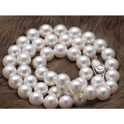 Huge 18"10-12 mm natural freshwater genuine white round pearl necklace 925silver