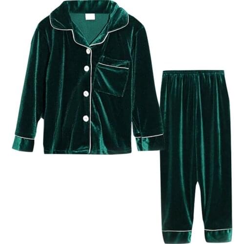 Big Childrens Home Service Childrens Pajamas Winter Gold Velvet Warmth Thickening Boys Girls Autumn Two-Piece Set 3-12Years