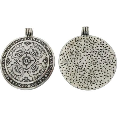 3 x Tibetan Silver Color Boho Large Round Flower Charms Pendants for Necklace Jewelry Making Findings 54x46mm
