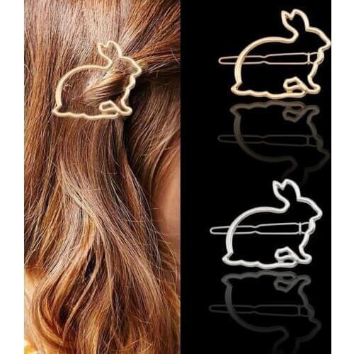 2019 Simple Female Tiara Hairpin Animal Hollow Small Rabbit Shape Hairpin Two-Color Optional Exquisite Jewelry Gift Direct Sales