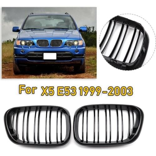 Car Front Bumper Front Kidney Hood Grille Grilles For-BMW E53 X5 1999-2003 ABS Auto Racing Grill Carbon Fiber Dual Slat