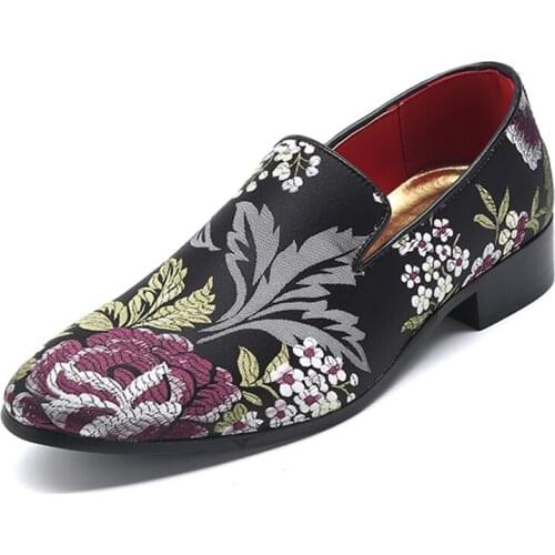 Luxury embroidered Men Shoes Gold Blue Adult Dress Footwear Slip-on Man Party Formal Shoes Plus Size Casual Shoes For Mens