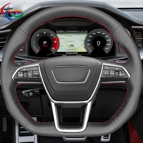 DIY Black Leather Suede Car Steering Wheel Cover For Audi A6 (C8) A7 (K8) 2018-2019 S6 (C8) Saloon S7 (K8) 2019 Car Accessories