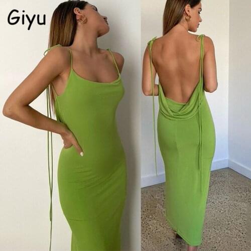 Giyu Sexy Backless Summer Dress Women 2021 Night Club Party Bodycon Vestidos Casual Elegant Lace Up Bandage Draped Maxi Dresses