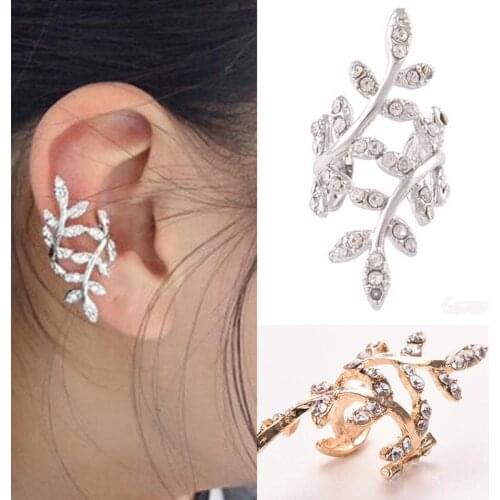 New Retro Crystal Earings Rhinestone Leaf Ear Cuff Earrings Warp Clip Ear Clip Womens Fashion Jewelry 1PC