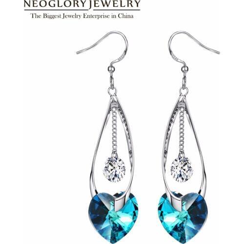 Neoglory Austrian Crystal Love Drop Earrings Blue Heart Earrings Rhinestones Jewelry For Women 2020 New Charm Birthday Gift MS
