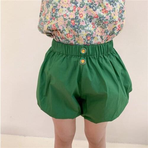 Summer Kids Solid Color Shorts New 2-8 Y Baby Girls Fashion Buttons Bloomers Shorts Girl Childrens Casual Loose Shorts Pants
