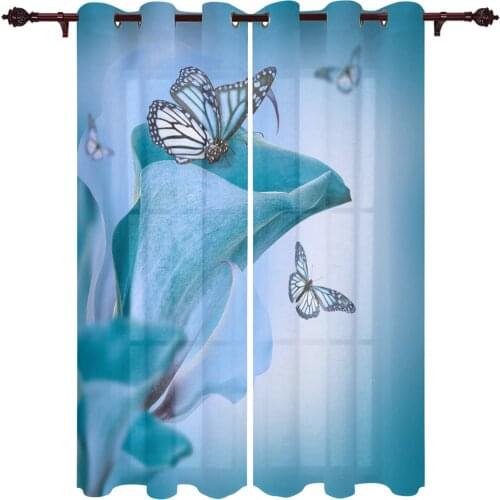 Modern Curtains Butterfly Flowers Blue Baby Room Bedroom Creative Window Curtains Kitchen Living Room Terrace Valance Curtains
