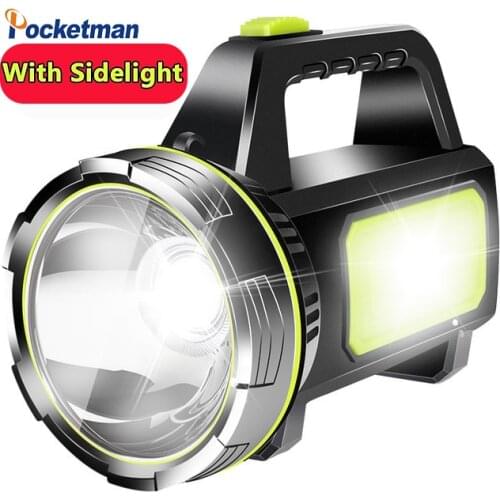 250000LM Super Powerful LED Flashlight Lanterna COB Searchlight Rechargeable Spotlight 500m Range Hunting Lamp With Side Light