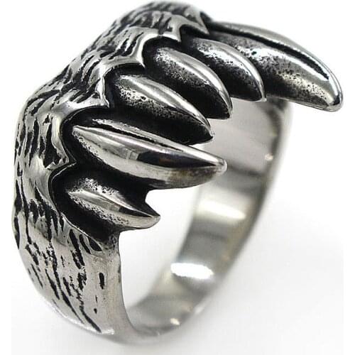 AsJerlya High Quality Titanium Steel Animal Teeth Rings For Men Punk Ring Hip Hop Rock Stainless Steel Ring Dropshipping Jewelry