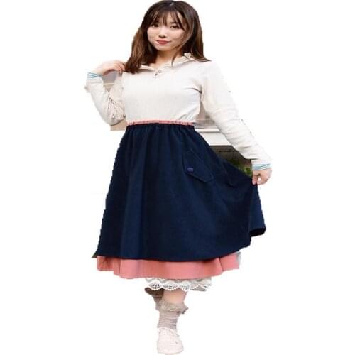 Japanese Mori Girl Vintage Retro Boho Lolita Ethnic Harajuku Patchwork Corduroy Elastic Waist Skirt Women Spring Autumn Faldas