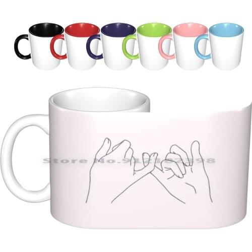 Pinky Promise Ceramic Mugs Coffee Cups Milk Tea Mug Cute Love Fingers Hands Trendy Lines Simple Pinky Promise Pinky Promise