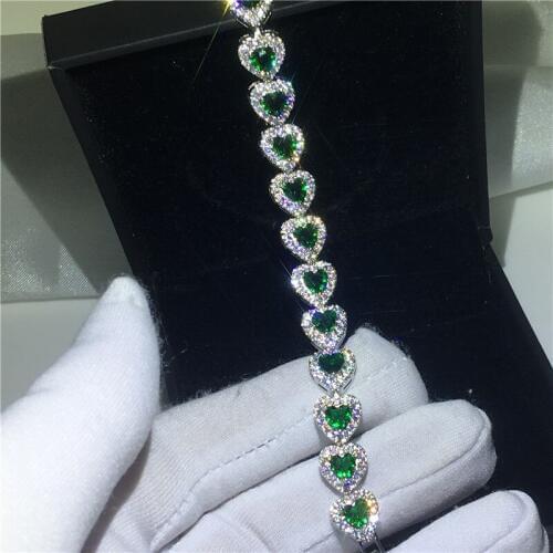 Vecalon Lovers Heart shape Bracelet Green AAAAA Cubic Zirconia White gold filled Party wedding Bracelet for women Bridal Jewelry