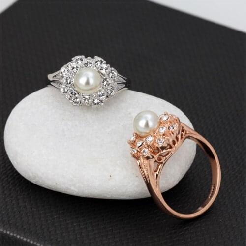 Simulated Pearl Finger Ring For Women Silver Color Fashion Brand Cubic Zirconia Jewelry For Women Wholesale DWR171