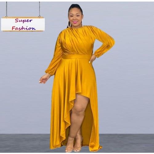 XL-5XL autumn plus size women clothing fashion elegant solid color long sleeve irregular evening dress Wholesale Dropshipping