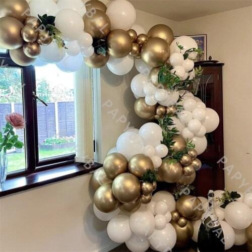 119Pcs Chrome Gold Latex Balloon Arch Garland Kit White Balloon Set For Wedding Birthday Anniversary Decoration Supplies