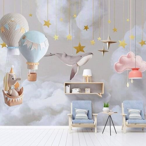 3D childrens room blue background wall decorative mural boy girl wallpaper bedroom ins wind pink background wall decorative