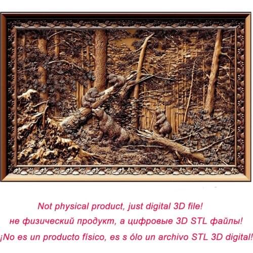 Bears in wood 3D Relief Model in STL format CNC Router Carving Engraving Artcam aspire M107