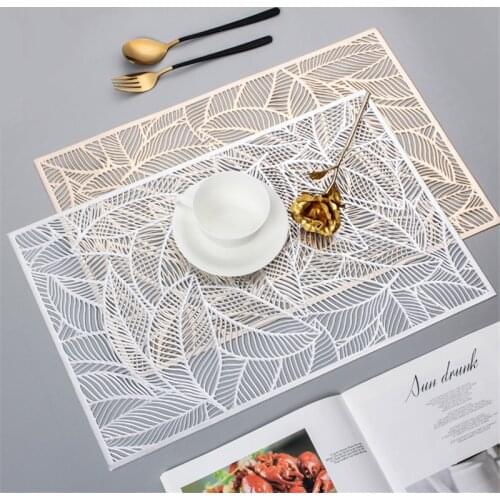 4Pcs/Set Leaf Placemats PVC Coffee Cup Table Mats Kitchen Coasters Heat-Resistant Non-Slip Hollow Table Plate Pads Home Decor