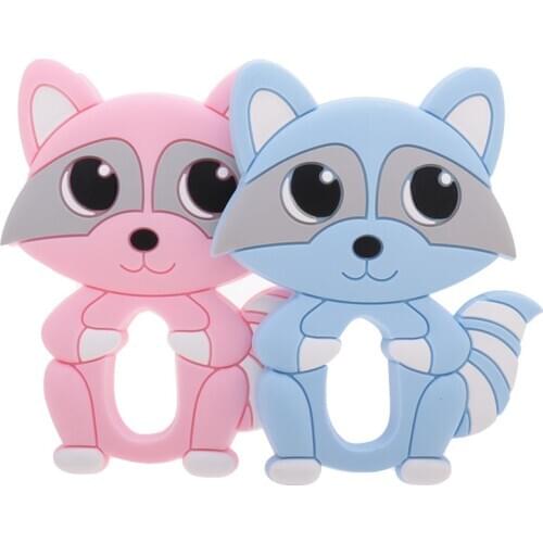 5PCS Raccoon Silicone Animal Baby Teether BPA Free Teething Pendant Rodent Pacifier Chain Accessories Newborn Charm Shower Gift