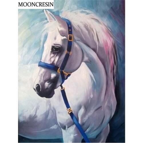 5D Diamond Painting Full Square Animal White Horse Cross Stitch Diamond Embroidery Mosaic Pattern Of Rhinestone Decoration Home