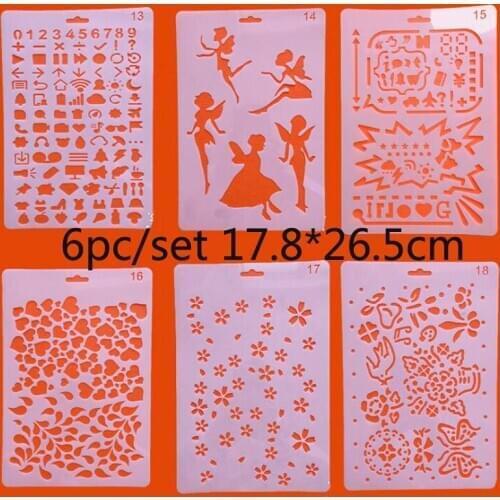 6pc Stencil Painting Templates Decor Openwork DIY Graphics Painting Scrapbooking Stamp Ornament Album Embossed Template Reusable