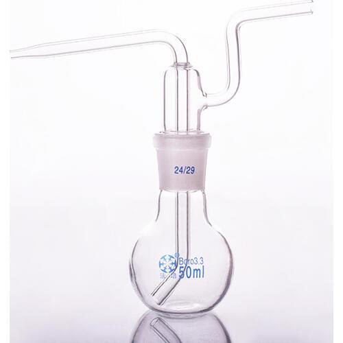 Flat bottom gas washing bottle ,Capacity 50ml,Single standard Ground mouth flat flush flask,Gas wash bottle,Shisha hookah