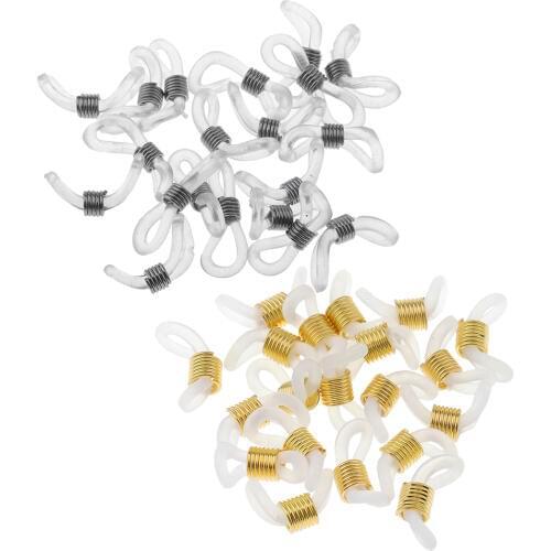 40Pcs Shiny Cord Clear Rubber Ends Connector for Eyeglasses Chain Holder 20x5mm Silver Gold Glasses Chain Holder Copper Color