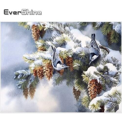 EverShine DIY Diamond Painting Full Square Diamond Mosaic Cedar Picture Of Rhinestones Diamond Embroidery Bird Winter Scenery