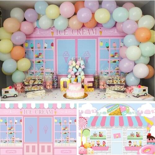 Ice Cream Birthday Party Backdrop Pink Dessert Shop Girl Photo Studio Window Cake Baby Shower Decor Banner Wallpaper Background