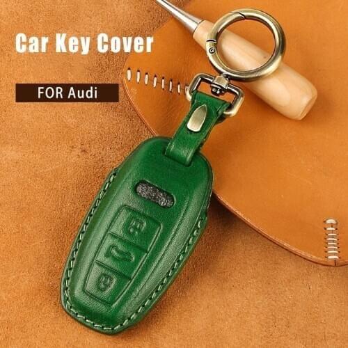 Top Layer Leather Car Key Case Remote Cover Shell Protection For Audi A6L A7 A8 Q8 E-tron C8 D5 2019 2020 Styling Accessories