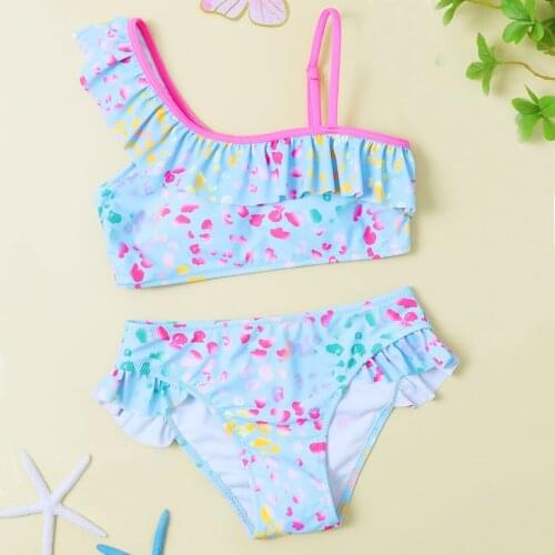 Ruffle Trim Girl Swimsuit Kids Leopard Girl Bikini Set 7-14Years Two Piece Childrens Swimwear Girls Bathing Suit Beachwear 2022