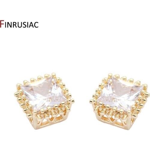 Square Shape CZ Crystal Decorative Beads For DIY Making Jewelry Accessories Gold Plated Brass Inlaid AAA Zircon Spacer Beads