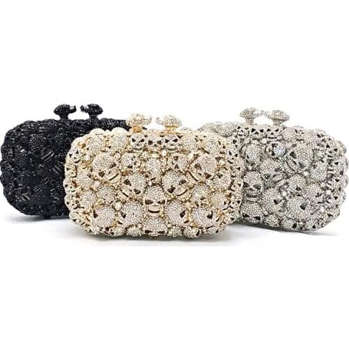 Fashion Elegant women evening party skull diamonds luxury clutches pattern crystal purses Bridal wedding party purses
