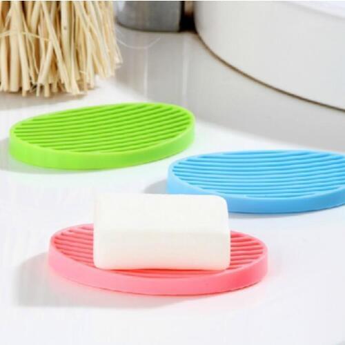 Fashion Colorful Silicone Flexible Oval Soap Dish Plate Home Bathroom Soap Holder LX2938