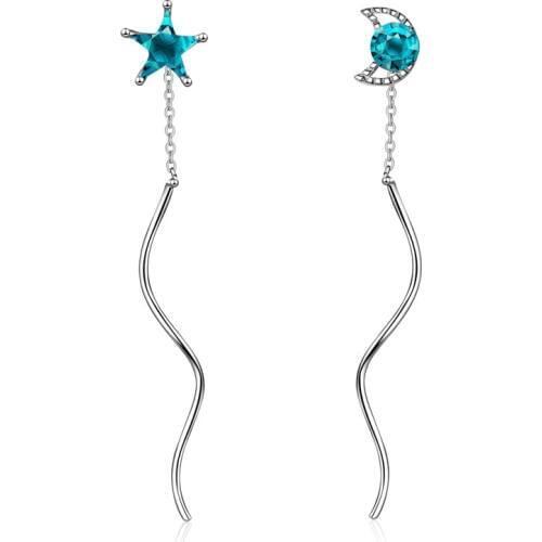 TJP Charm Blue Star Moon Crystal Drop Earrings For Women Jewelry New Fashion 925 Silver Earrings For Girl Party Jewelry Gift Hot