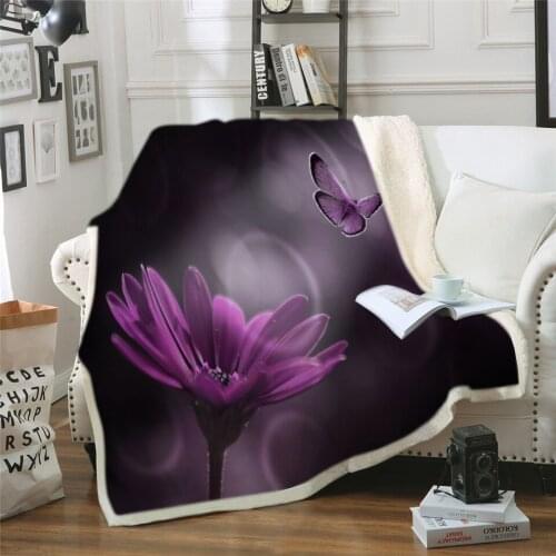 Butterfly Print Sherpa Blanket Couch Sofa Travel Youth Bedding Fleece Thick Blanket Bedspread Home Decoration