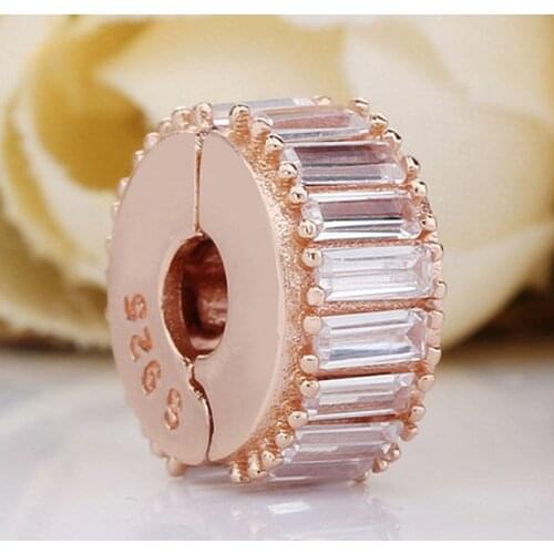 Original Rose Gold Ice Formation With Crystal Clip Stopper Beads Fit 925 Sterling Silver Bead Charm Bracelet Diy Jewelry
