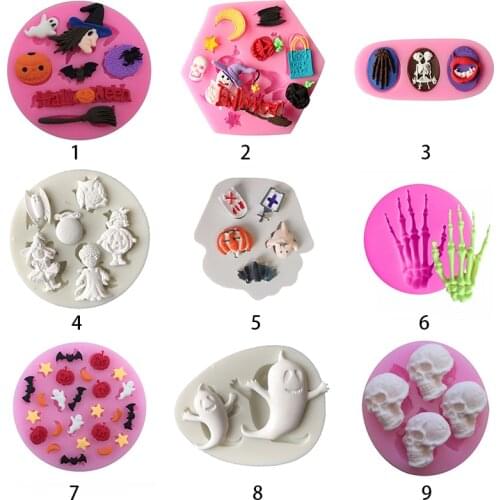 Halloween Silicone Molds Fondant Cream Chocolate Silicone Molds Hand Skeleton Spider Bats Pumpkin Owls Clay For Kitchen Baking